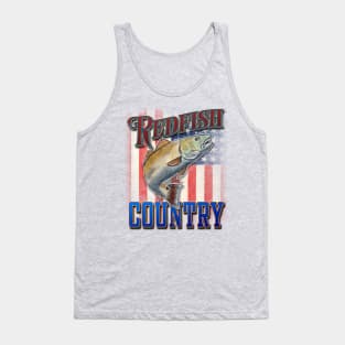 Redfish Country Red Drum Salt Water Bay Fishing USA Flag Tank Top